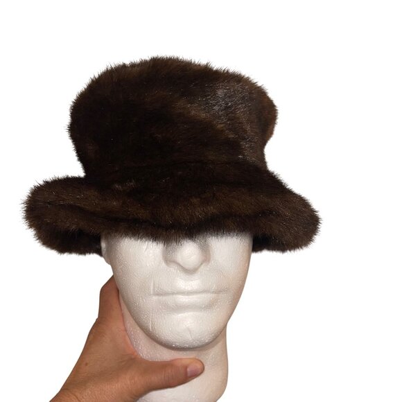 Vintage Womens Bucket Hat Brown 23 Inch Faux Fur Casual main image 6